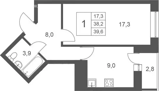 1-комнатная квартира: Новосибирск, Пролетарская улица, 271/5с (38.2 м) - Фото 1