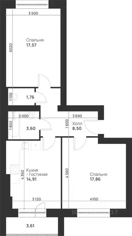 2-к кв. Тульская область, Тула ул. Героев России, 8 (67.81 м) - Фото 1