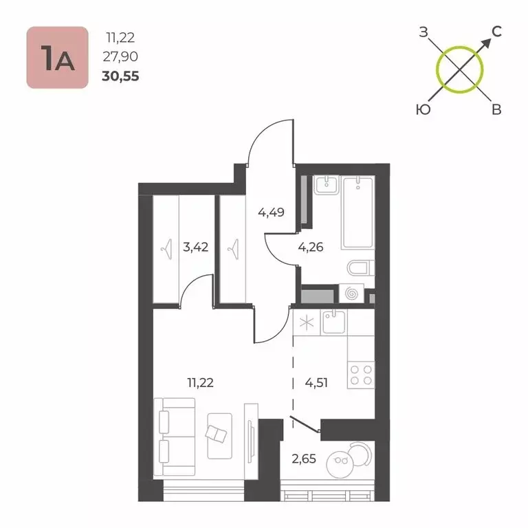 Квартира-студия: Екатеринбург, микрорайон Академический, 12-й квартал, ... - Фото 1