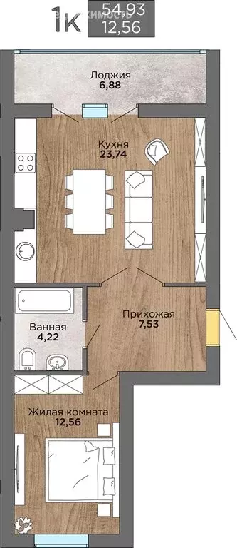 1-комнатная квартира: Янтарный, улица Балебина, 15А (55.2 м) - Фото 0