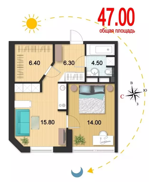 1-к кв. Санкт-Петербург ул. Комсомола, 14к2 (47.0 м) - Фото 1
