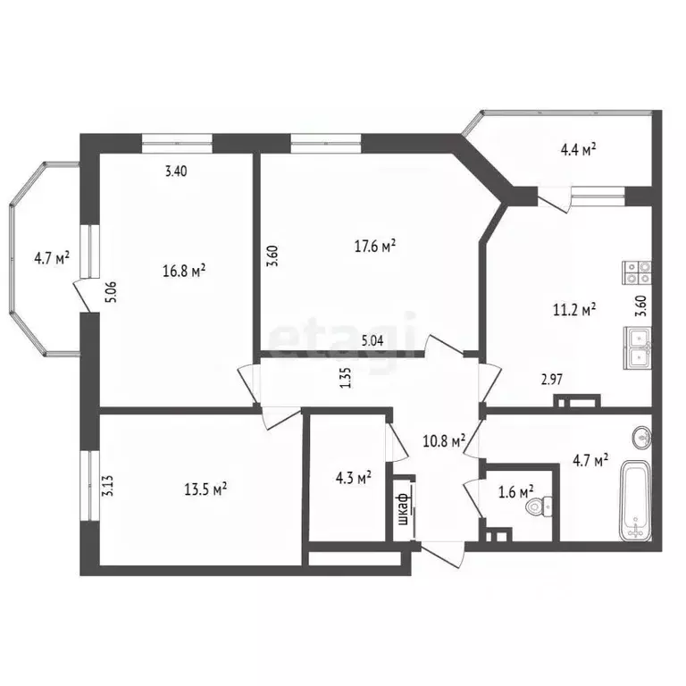 3-к кв. Ростовская область, Батайск Огородная ул., 84/1 (80.0 м) - Фото 2
