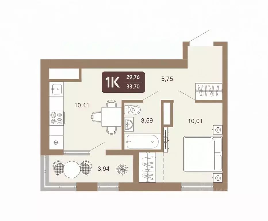 Студия Тюменская область, Тобольск 15-й мкр, 25А (34.06 м) - Фото 0