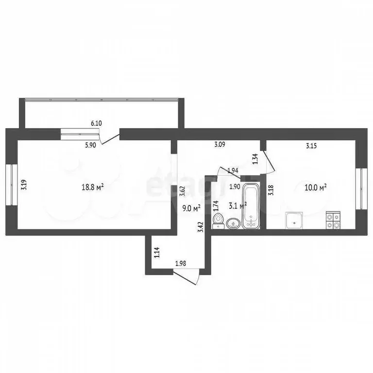 1-к. квартира, 41 м, 2/10 эт. - Фото 0