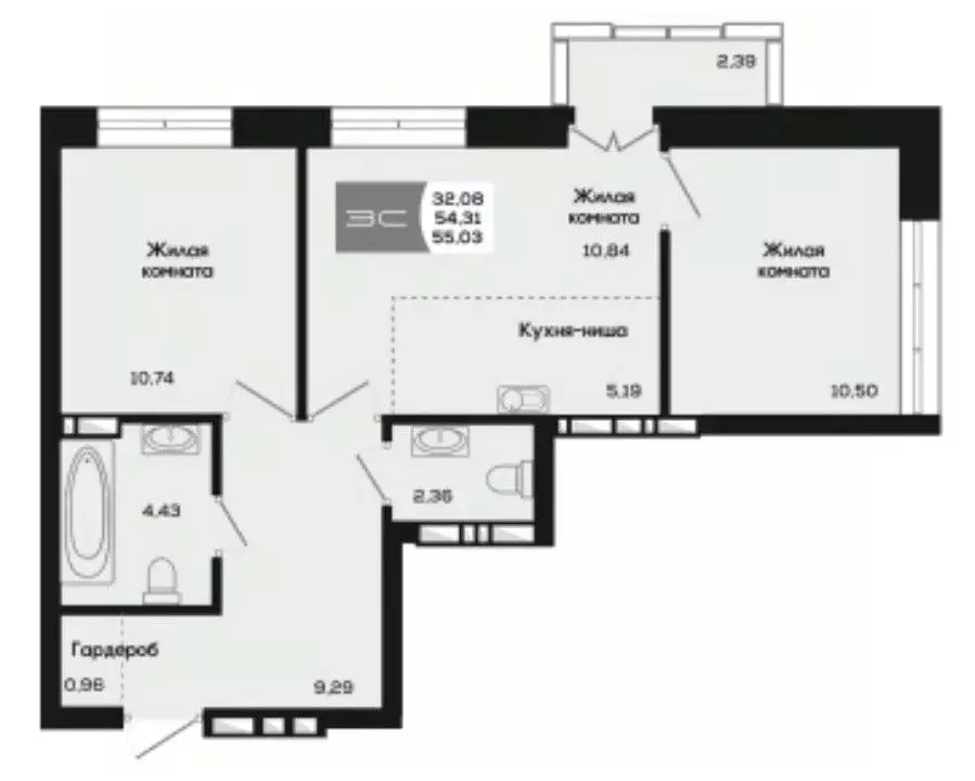 2-к кв. Новосибирская область, Новосибирск ул. Титова, 48 (54.31 м) - Фото 0