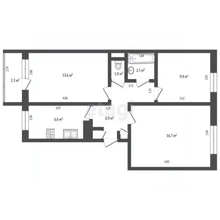 3-к кв. Ханты-Мансийский АО, Нягань 1-й мкр, 35 (57.4 м) - Фото 1