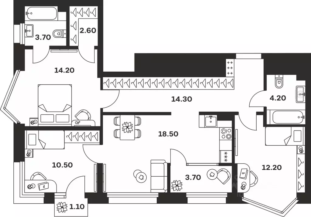 3-к кв. Тульская область, Тула ул. Михеева, 9А (85.0 м) - Фото 1