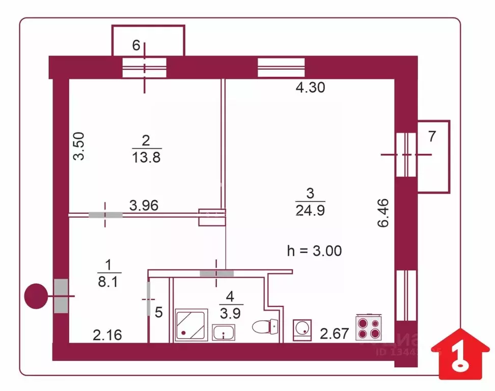 2-к кв. Омская область, Омск ул. Богдана Хмельницкого, 138 (51.0 м) - Фото 2