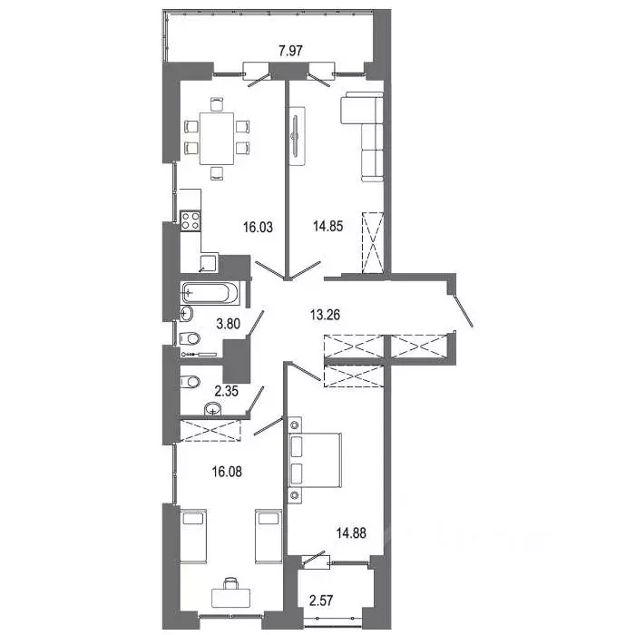 3-к кв. Иркутская область, Иркутск ул. Ивана Доронина, 7 (92.4 м) - Фото 0