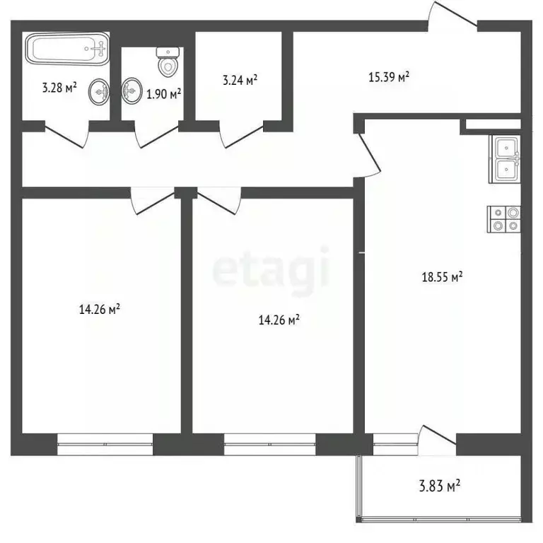 2-к кв. Калужская область, Мосальский муниципальный округ, Дашино ... - Фото 2