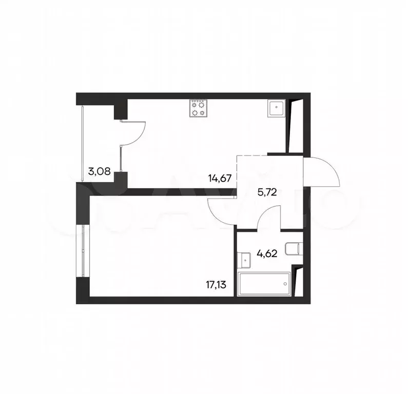 1-к. квартира, 45,3 м, 1/4 эт. - Фото 1