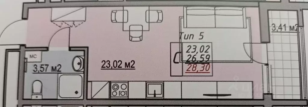 Студия Краснодарский край, Анапа ш. Супсехское, 39к16 (28.0 м) - Фото 2