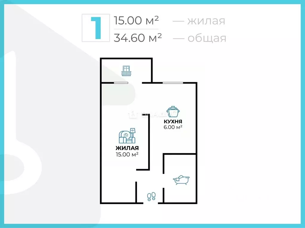 1-к кв. Волгоградская область, Волгоград Промышленная ул., 10 (34.6 м) - Фото 1