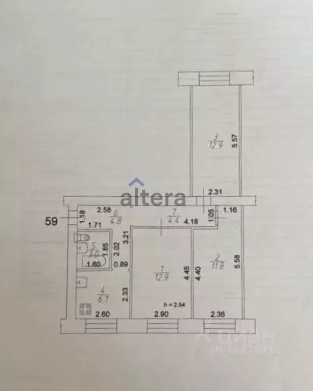 3-к кв. Татарстан, Казань ул. Гагарина, 65 (55.9 м) - Фото 1