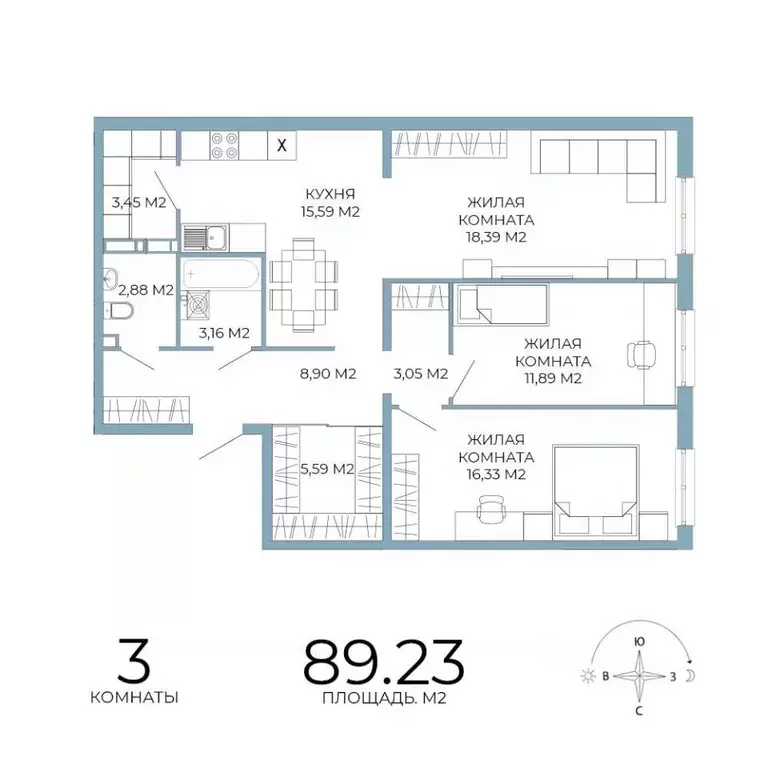 3-к кв. Пензенская область, Пенза Лугометрия жилой комплекс (89.23 м) - Фото 1