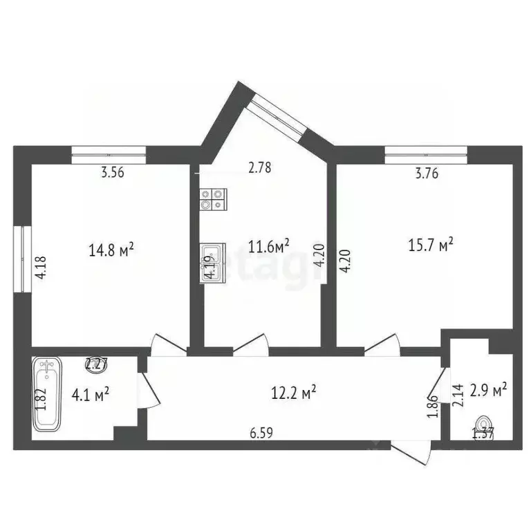 2-к кв. Московская область, Люберцы Инициативная ул., 7В (63.3 м) - Фото 1