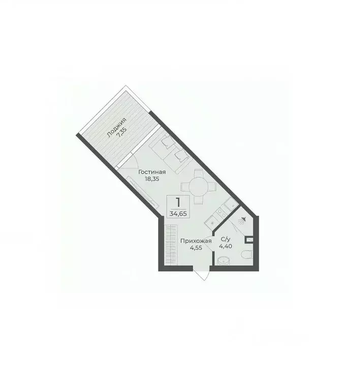 Студия Крым, Саки Апартаментов Тамерун комплекс,  (35.85 м) - Фото 1