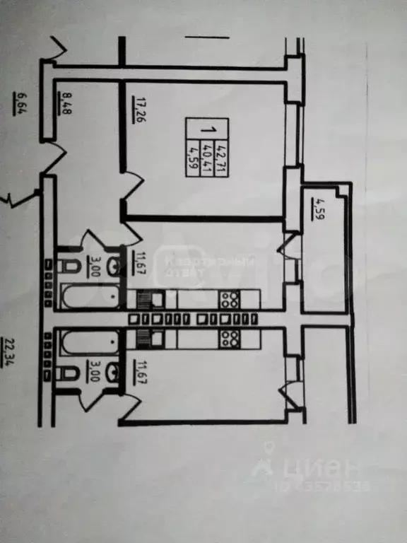 1-к. квартира, 42,7 м, 2/10 эт. - Фото 0
