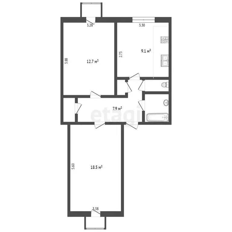 2-комнатная квартира: Омск, микрорайон Городок Нефтяников, проспект ... - Фото 1
