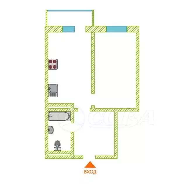 1-комнатная квартира: Тюмень, улица Мельникайте, 2к17 (39 м) - Фото 1