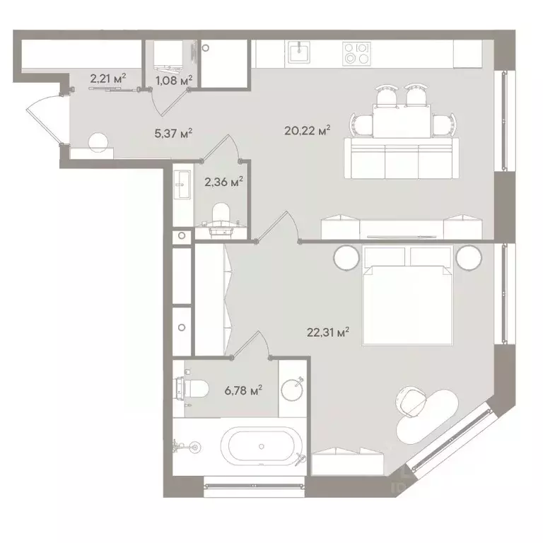 2-к кв. Москва 1-й Можайский туп., 8Ас15 (60.33 м) - Фото 0