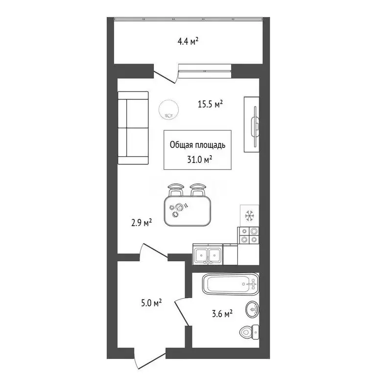 Квартира-студия: Барышевский сельсовет, посёлок Каинская Заимка, улица ... - Фото 2
