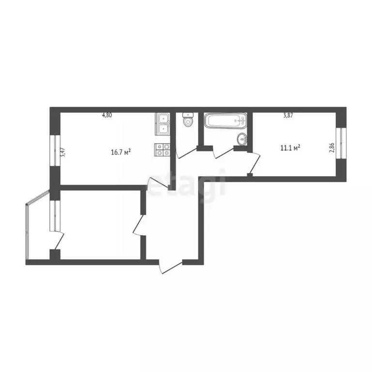 2-к кв. Ханты-Мансийский АО, Сургут ул. Лермонтова, 6/2 (53.3 м) - Фото 1