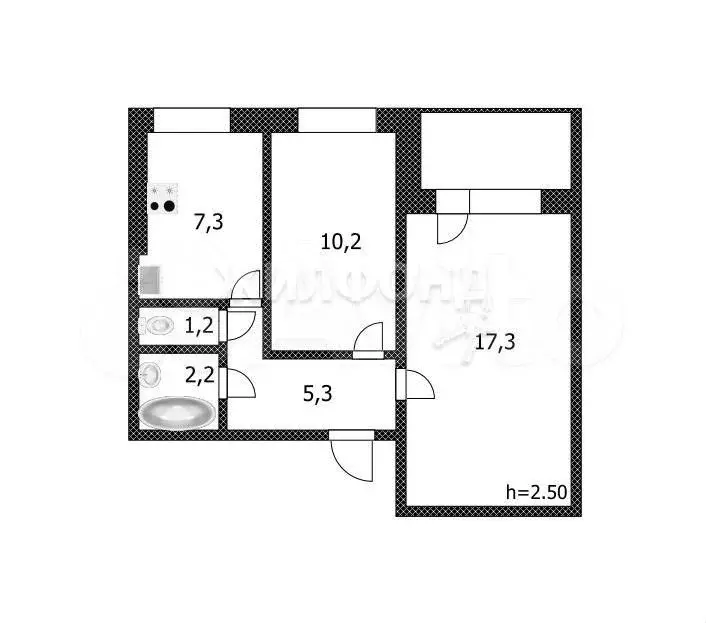 2-к. квартира, 43,5 м, 3/10 эт. - Фото 0