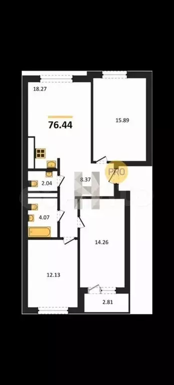 3-к. квартира, 77,8 м, 6/6 эт. - Фото 1