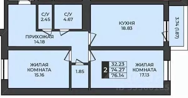 2-к кв. Оренбургская область, Оренбург Загородное ш., 19 (76.14 м) - Фото 0