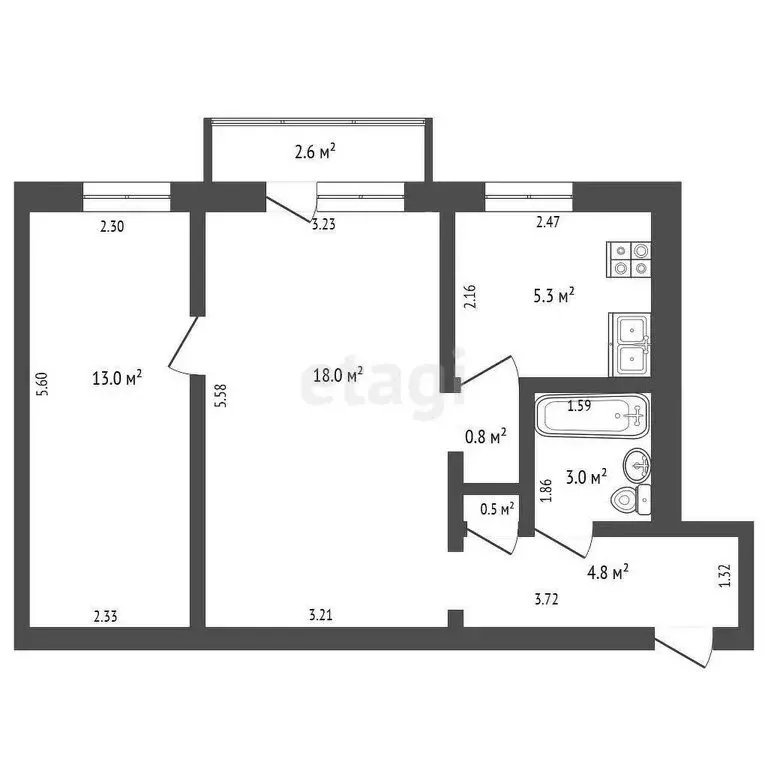 2-комнатная квартира: Стерлитамак, улица Дружбы, 47 (43.8 м) - Фото 1