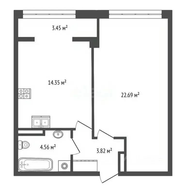 1-к кв. Севастополь ул. Челнокова, 17к1 (45.5 м) - Фото 2