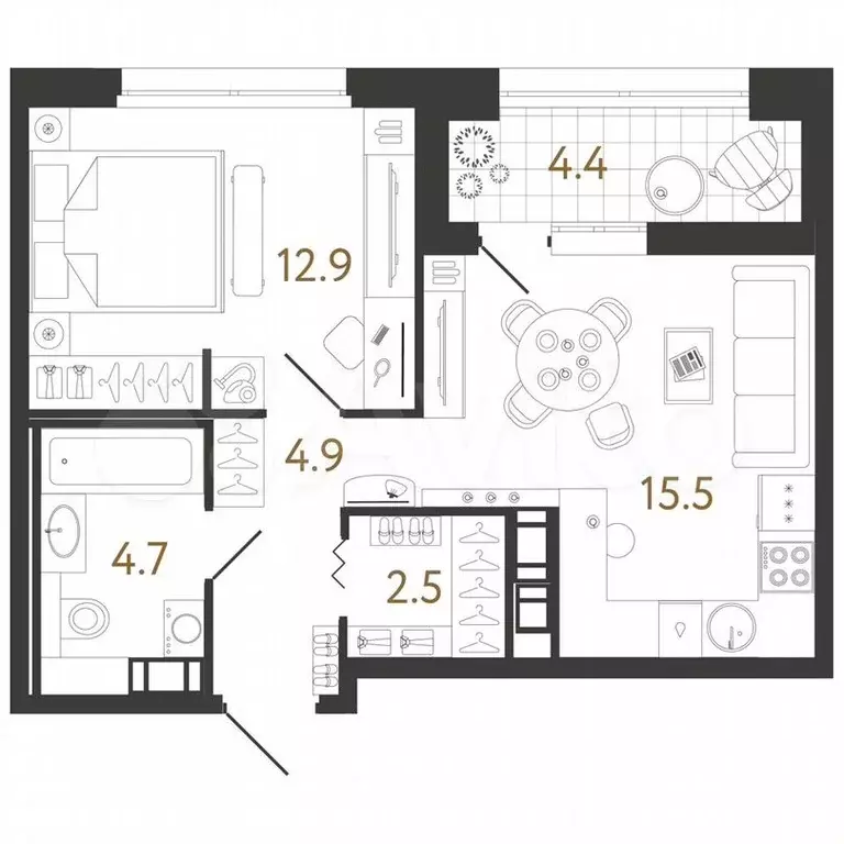 1-к. квартира, 40,5 м, 8/14 эт. - Фото 1