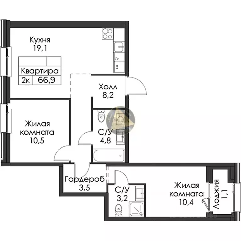 2-к кв. Санкт-Петербург Галерный проезд, 1К2 (66.9 м) - Фото 2