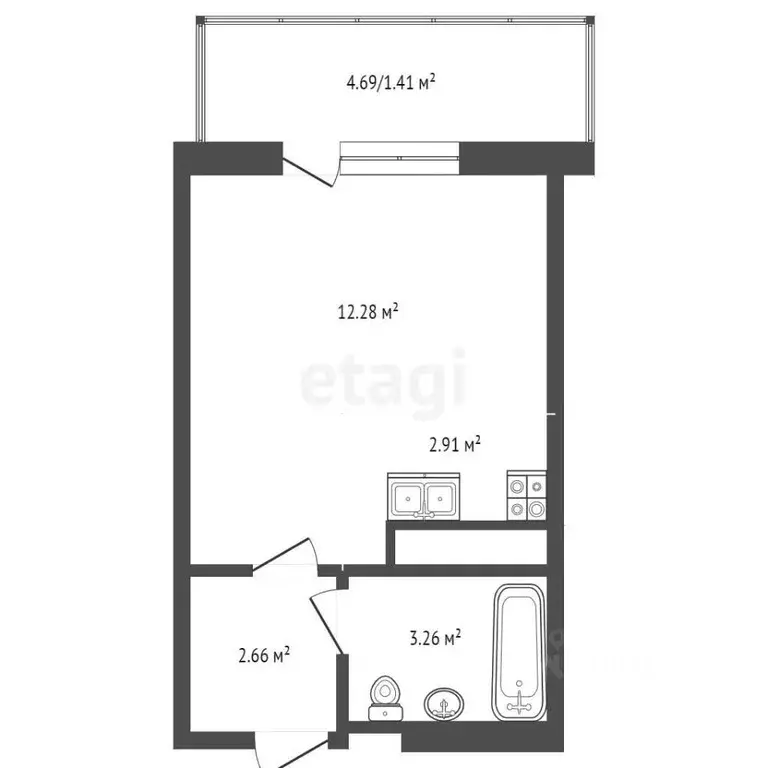 Студия Пермский край, Пермь ул. Сергея Есенина, 9Ак1 (23.25 м) - Фото 1