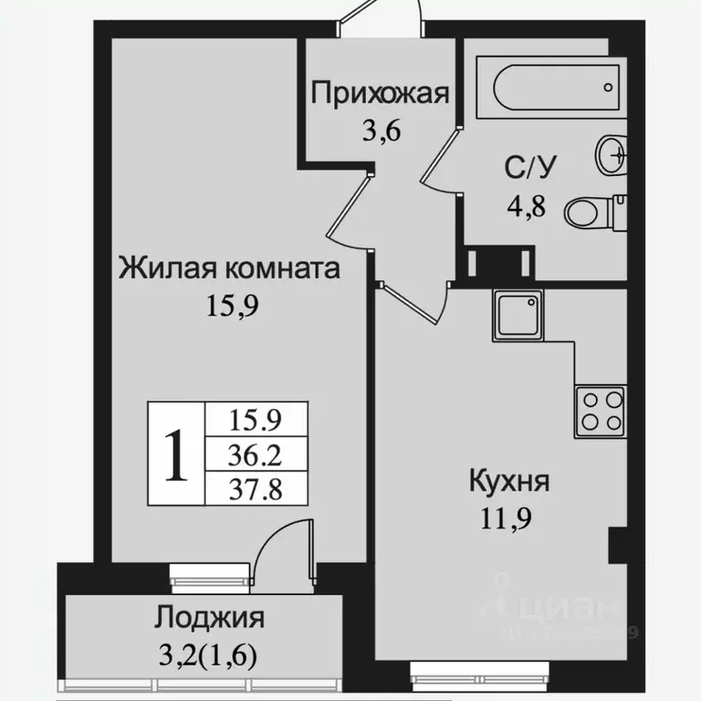 1-к кв. Ленинградская область, Всеволожск Южный мкр, ул. Крымская, 1 ... - Фото 0