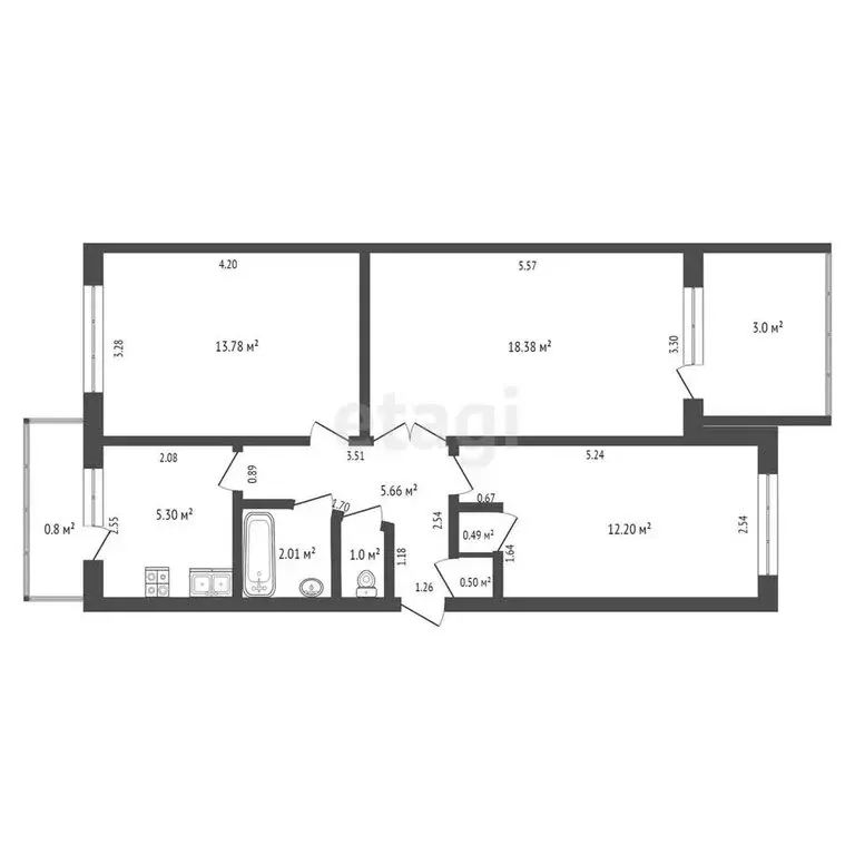 3-комнатная квартира: Туапсе, улица Войкова, 24 (59.3 м) - Фото 0