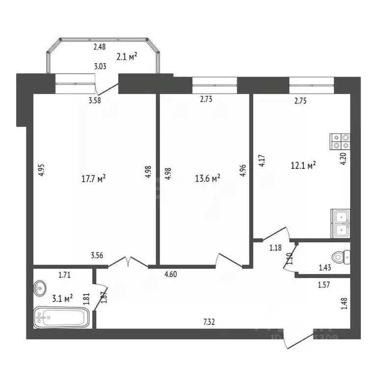 2-к кв. Мордовия, Саранск Большевистская ул., 114/1 (61.2 м) - Фото 1