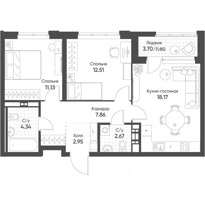 2-к кв. Свердловская область, Екатеринбург бул. Вдохновения, 4 (61.1 ... - Фото 1