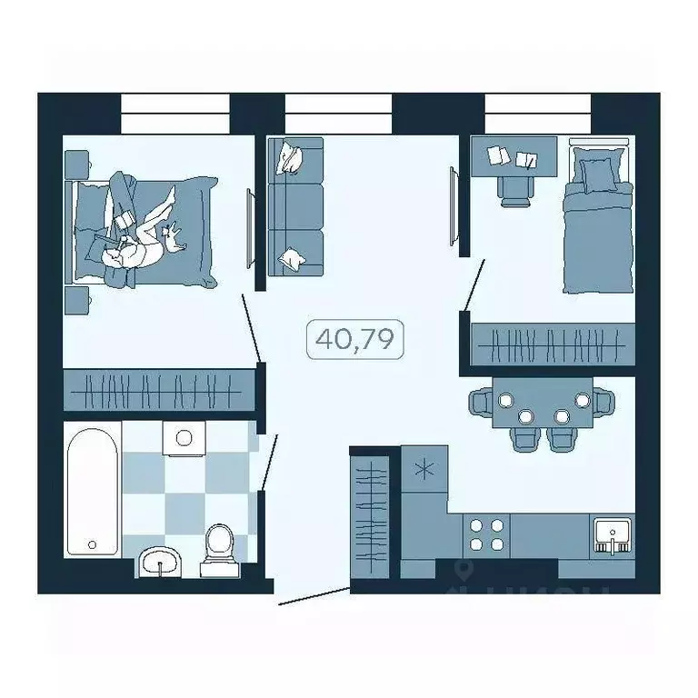 2-к кв. Приморский край, Владивосток ул. Борисенко, 100Кс1 (40.79 м) - Фото 1