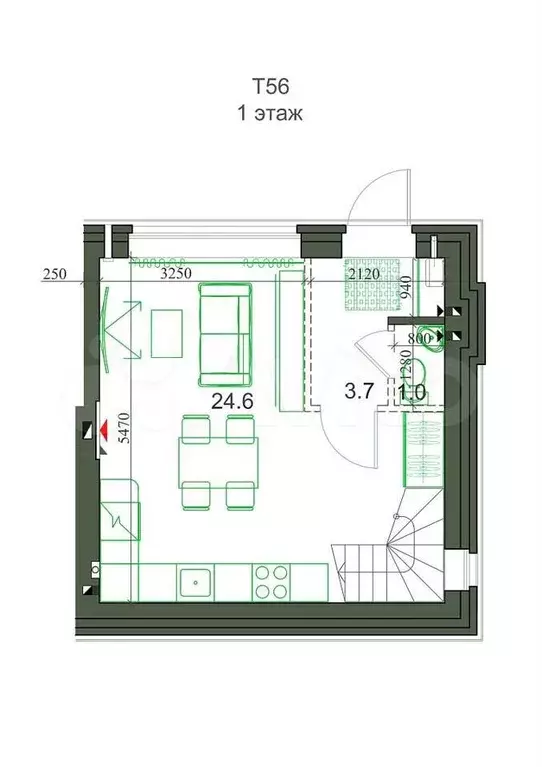 3-к. квартира, 56,4 м, 2/2 эт. - Фото 1