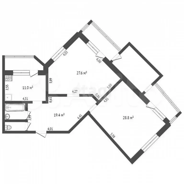 2-к. квартира, 92,1 м, 3/6 эт. - Фото 1