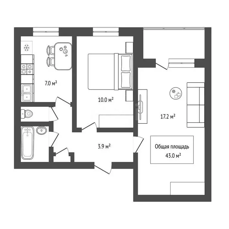 2-комнатная квартира: Новосибирск, Обская улица, 139 (43 м) - Фото 1