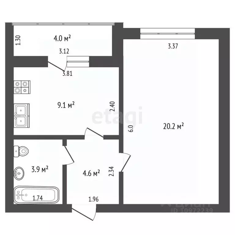 1-к кв. Башкортостан, Стерлитамакский район, Отрадовский сельсовет, с. ... - Фото 1