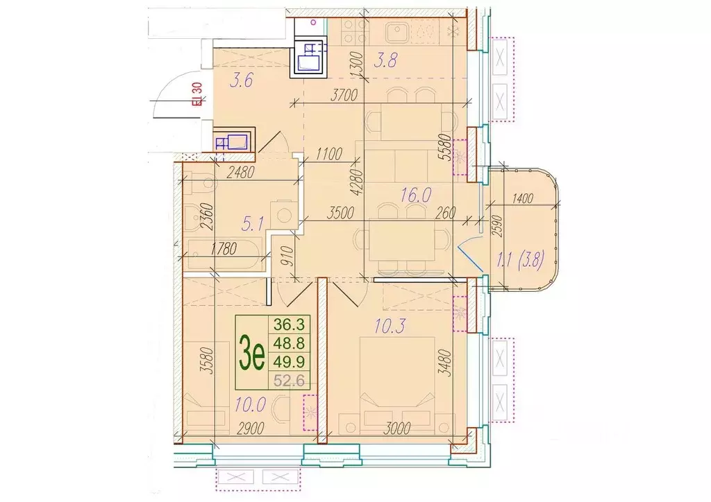 3-к кв. Астраханская область, Астрахань Августовская ул. (49.9 м) - Фото 1