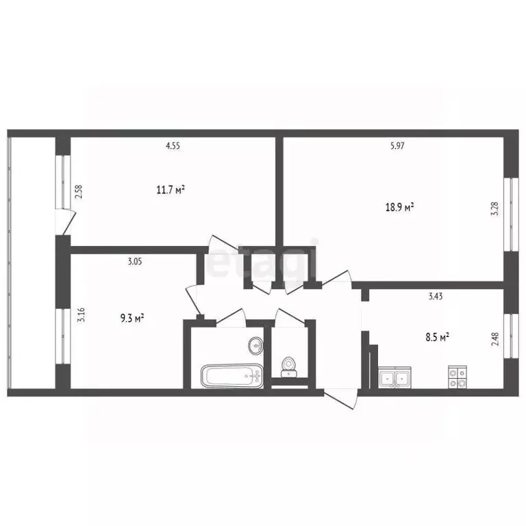 3-к кв. Ярославская область, Рыбинск ул. Моторостроителей, 1 (59.7 м) - Фото 2