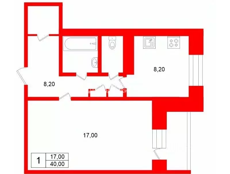 1-к кв. Санкт-Петербург, Санкт-Петербург, Пушкин Лесное тер., 8 (40.0 ... - Фото 2