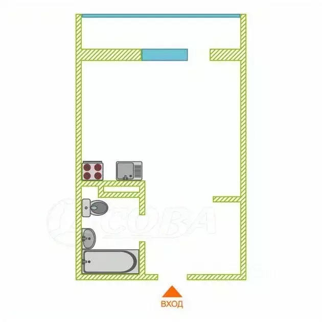 Студия Тюменская область, Тюмень ул. Новоселов, 115 (18.0 м) - Фото 2