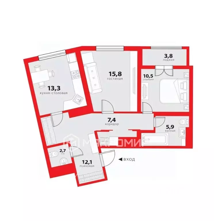 2-к кв. Санкт-Петербург Смоленская ул., 14 (72.0 м) - Фото 2