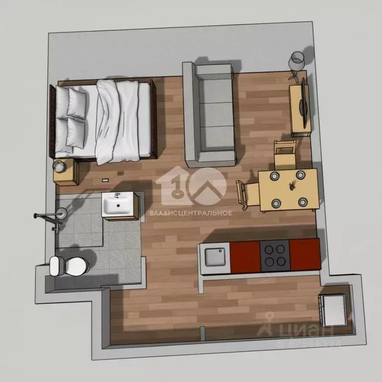Студия Новосибирская область, Новосибирск ул. Панфиловцев, 1 (29.2 м) - Фото 2